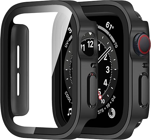 Amizee Paquete de 2 fundas compatibles con Apple Watch de 1.732 pulgadas Series 654SE con protector de pantalla integrado, borde recto de