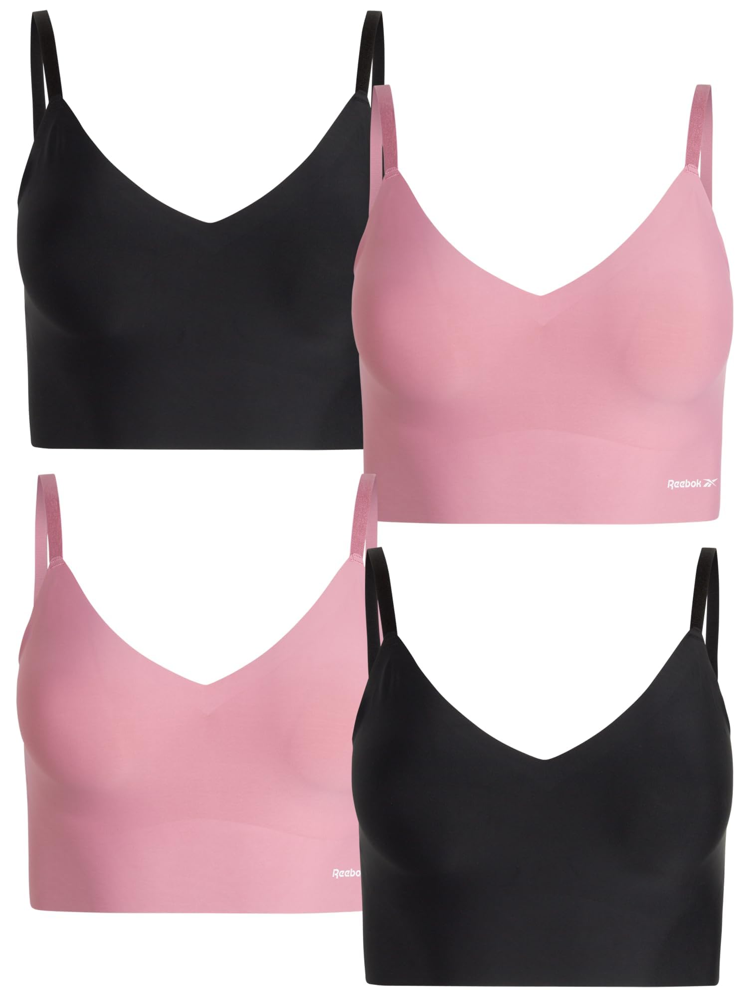 Reebok Womens Everyday Bras - 2 Pack or 4 Pack Soft Stretch Longline Ladies Bralettes Performance Wireless Bras for Women
