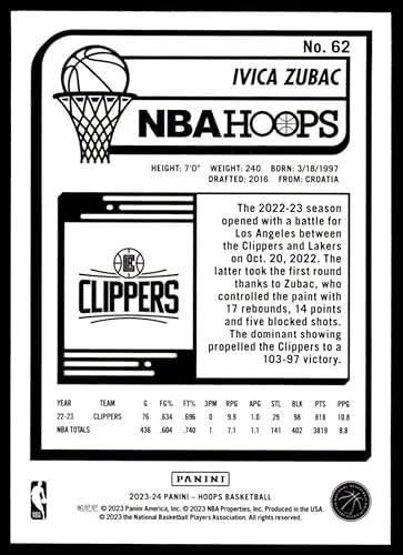 Miniatura 2 de 2023-24 Panini Hoops #62 Ivica Zubac NM-MT Los Angeles Clippers Basketball Trading Card