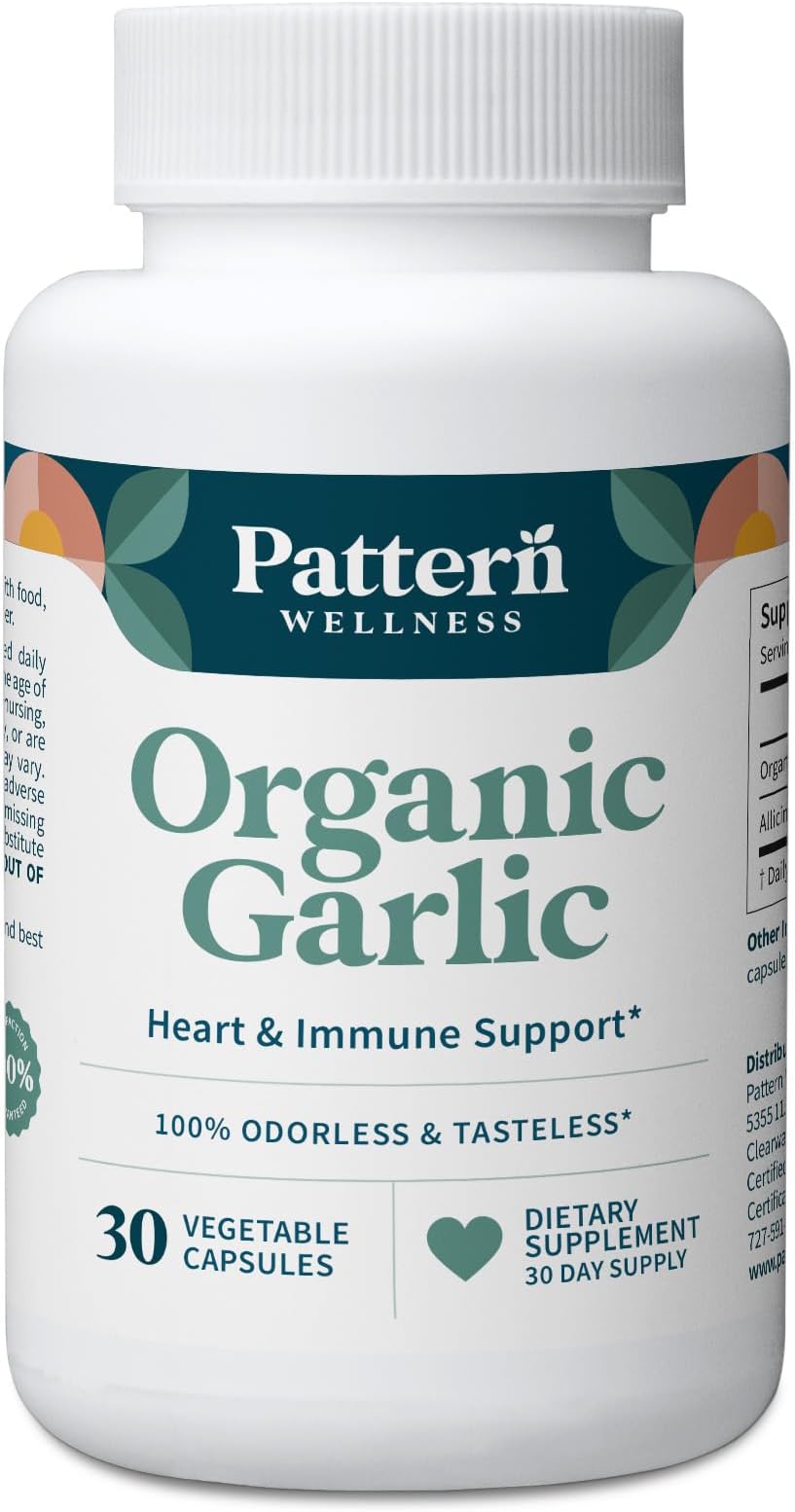 Odorless Organic Garlic Extract 20:1 with Allicin – Supports Circulatory & Immune Health – Non-GMO, Gluten Free, Vegan - 30 Capsules