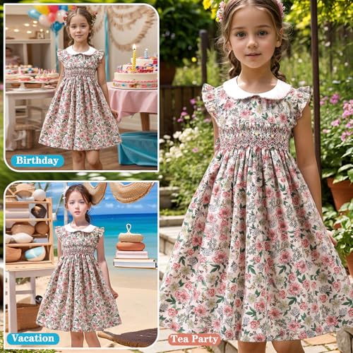 Toddler Girl Dress Smocked Floral Vintage Dress Tea Party Cotton Spring Summer Dresses for Girls,Size 2t-8y2