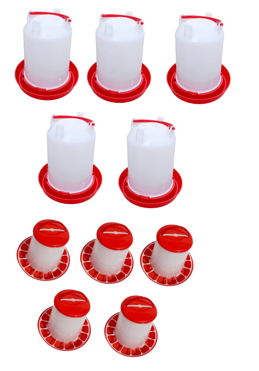 TM&W Plastic Semi Automatic Water System and Feeding System for All Birds (White, Qty= 1.5 kg Feeder 5 pieces and 1.5 LTR Drinker 5 pieces )