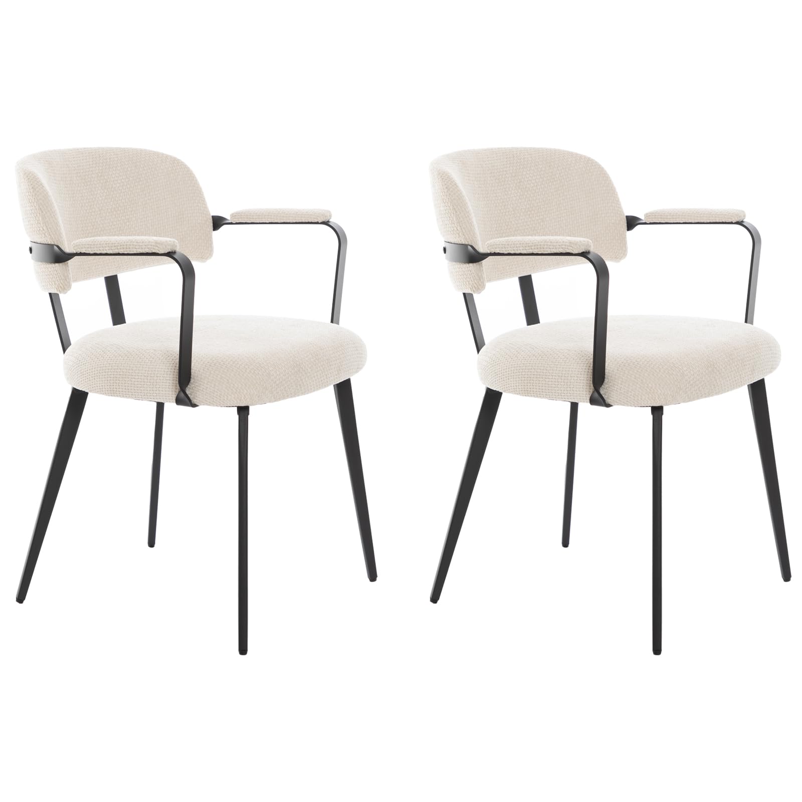 Sillas de Comedor Pack 2, Sillas Cocina con o sin Reposabrazos, Silla Nordica con Tapicería de Chenilla, Cojines Duros y Patas de Metal (Beige, con reposabrazos)