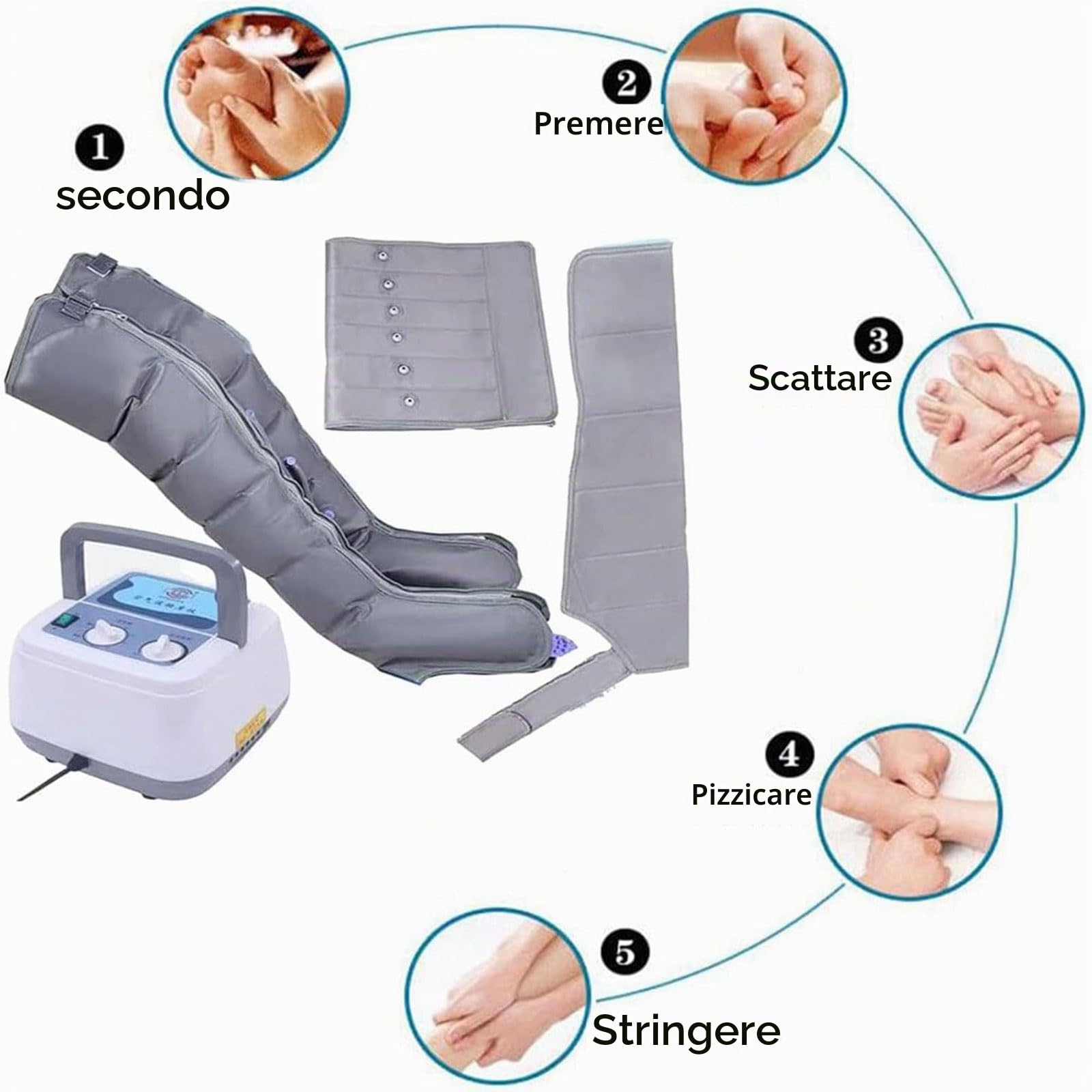 Pressoterapia per Casa per gambe e addome, Massaggiatore Elettrico a Compressione d'Aria, 6 Camere D'aria Pressoterapia Linfodrenaggio Con Funzione Di Cronometraggio, Grigio