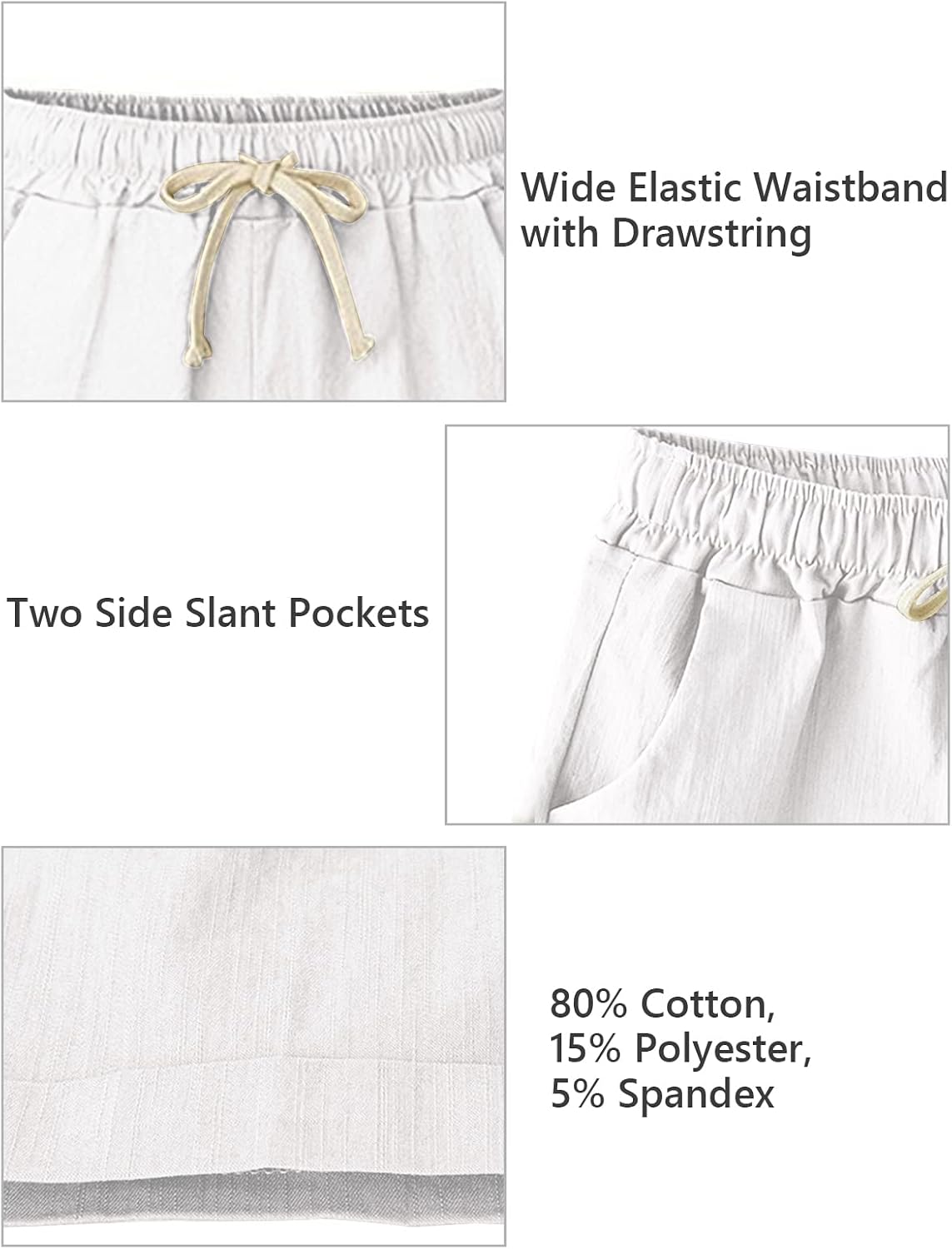 Bermuda Shorts for Women Cotton Linen Comfy Plus Size Elastic Waist Knee Length Travel Shorts for Summer Walking Beach