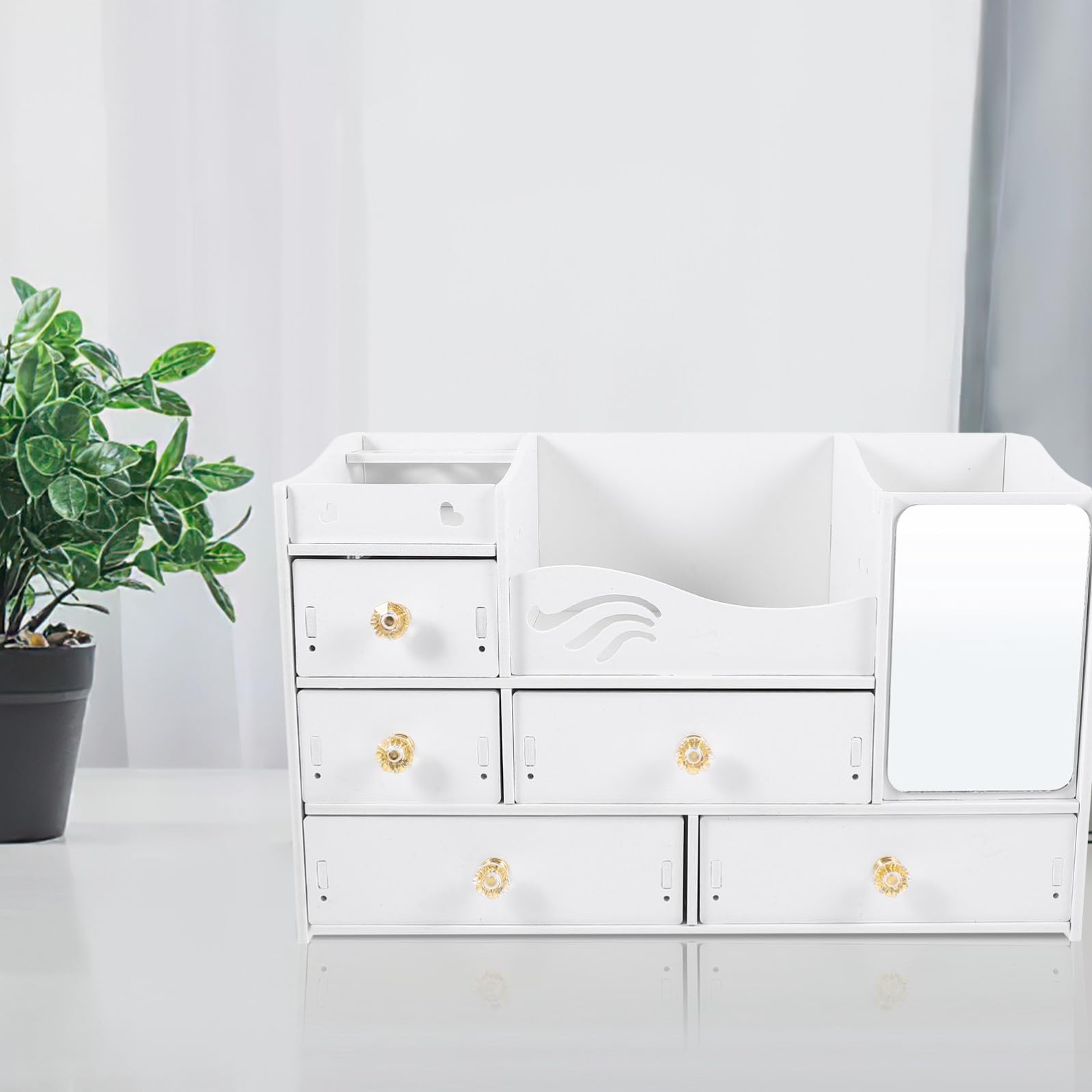 Organizer Trucchi da Tavolo con Cassetti, Capienza Grande, Bianco | Pvc e Pannello Legno-plastica, Uso Desktop e Categorizzazione, Cofanetto Porta Cosmetici Semplice