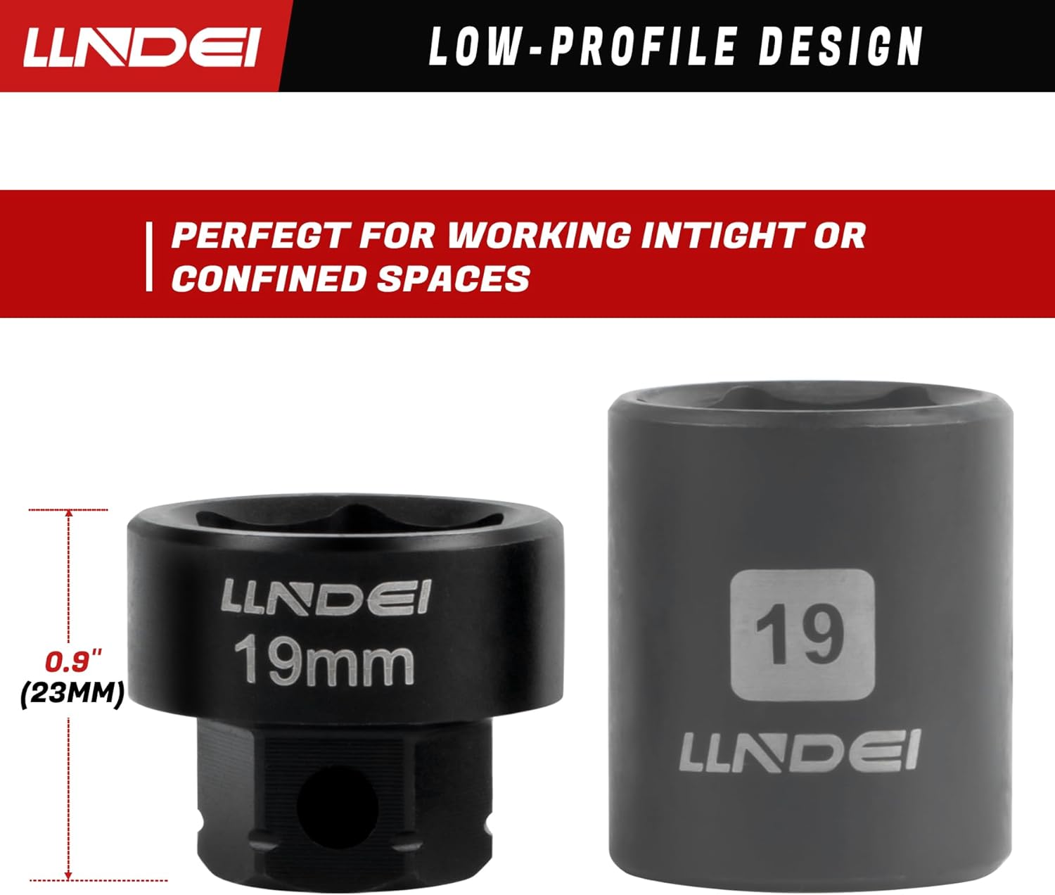 LLNDEI 3/8" Nano Sockets, Drive Stubby Impact Socket Set, 19-Piece Long Flex Head Ratcheting Wrench Set Extension Bar(6"-15"), 6-19mm Metric Stubby Socket Set, Cr-Mo material