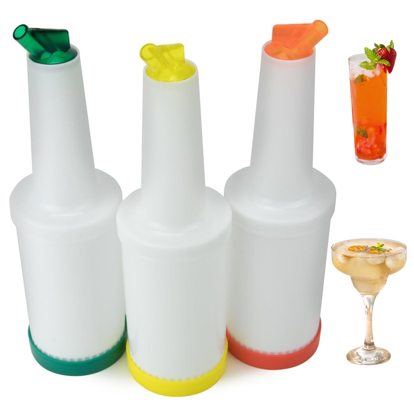 Bottiglie per versare succhi da bar da 3 pezzi, dispenser per liquori di capacità da 1 litro, bancone per insalate in plastica leggera e mixer per cocktail per baristi