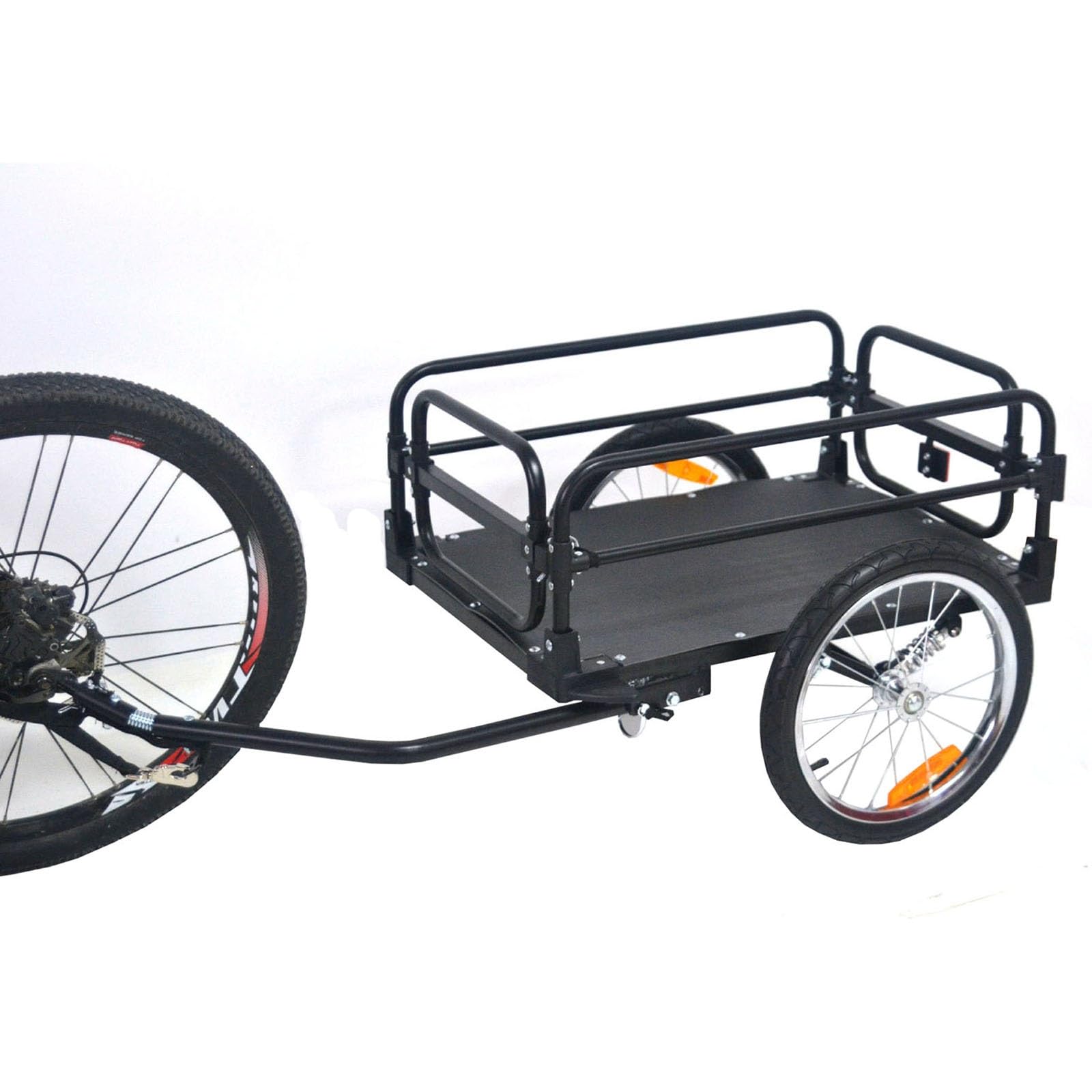 Remolque de bicicleta resistente con suspensión para transporte al aire libre, ideal para transportar mercancías, herramientas o comestibles