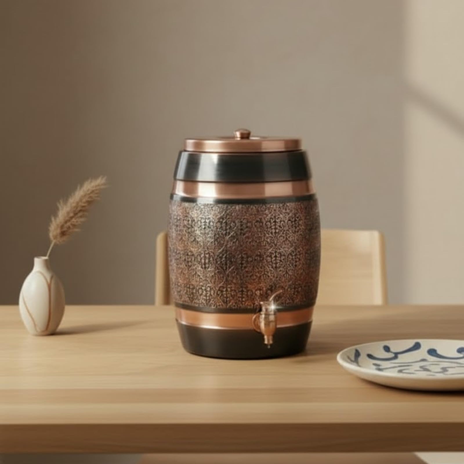 Metals Bazar Copper Water Carafe 5 Liter| Embossed & Black Printed