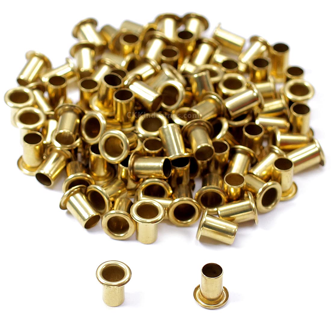 HolsterSmith [100 Pack] Polished Brass Eyelets - (#8-12 Length) - (1/4 in. Diameter) - (USA Made) - Rivets for DIY Kydex Holsters, Leather Shoes, and