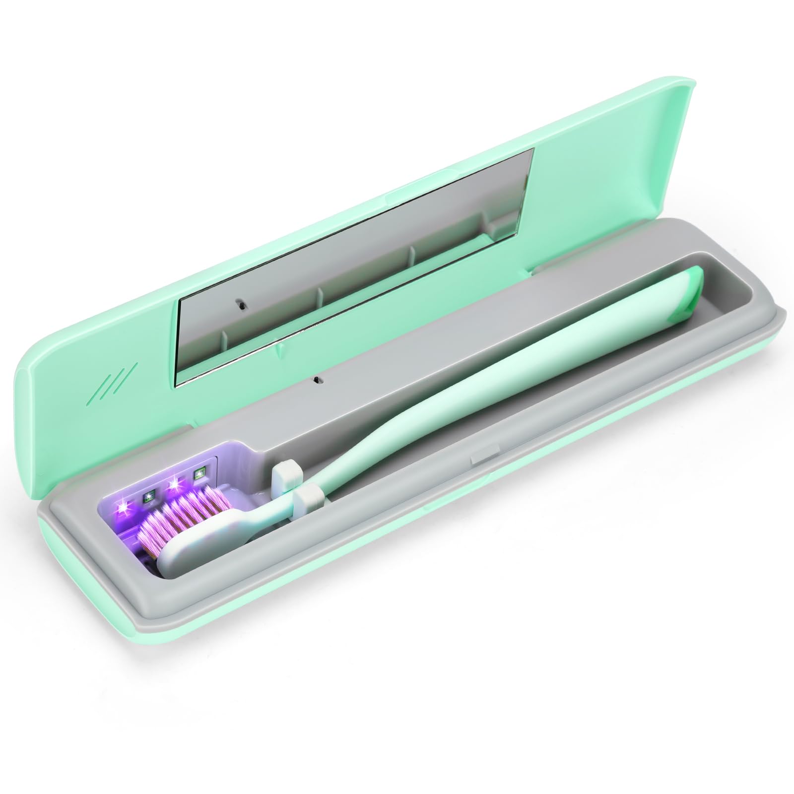 YourMate Funda desinfectante UVC para cepillo de dientes de viaje, funda para viaje de negocios o viaje de negocios, alimentación por batería AA o cable USB-C, color verde