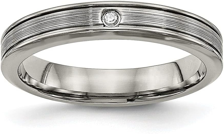 Diamond2Deal Titanium 3.75 mm Polished Grooved Comfort Back Cubic Zirconia Wedding Ring