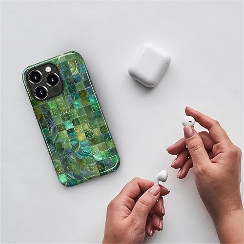 Miniatura 676 de Funda para iPhone 11 Pro Funda, Diseño de Patrón de Mosaico de Vidrio en Tono Verde - Protección Dual Híbrida Silicona + PC Duro Resistente a Golpes