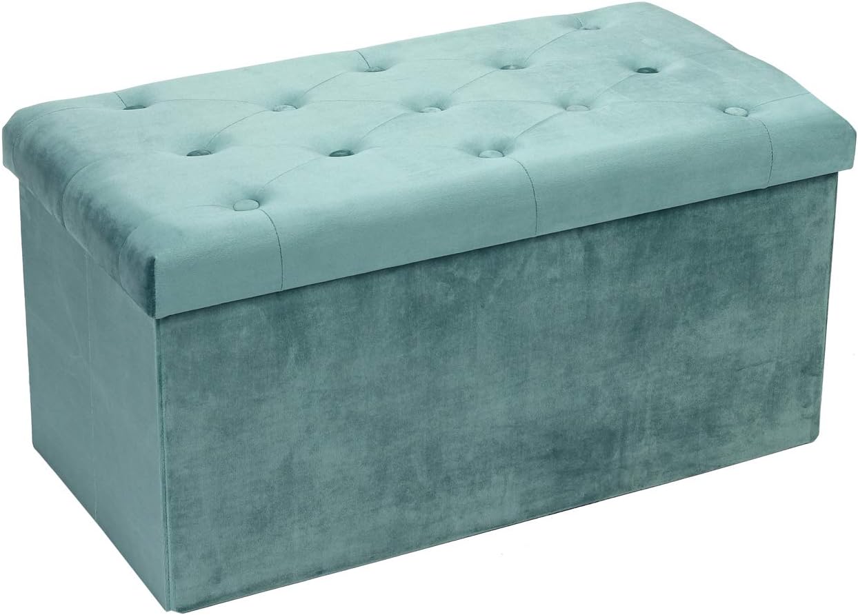 BRIAN & DANY Banc de Rangement, Pouf Coffre Rangement avec Pieds de Tabouret, Coffre de Rangement, Coffre a Jouet, Pouf Salon, Vert Encre, 76 x 38 x