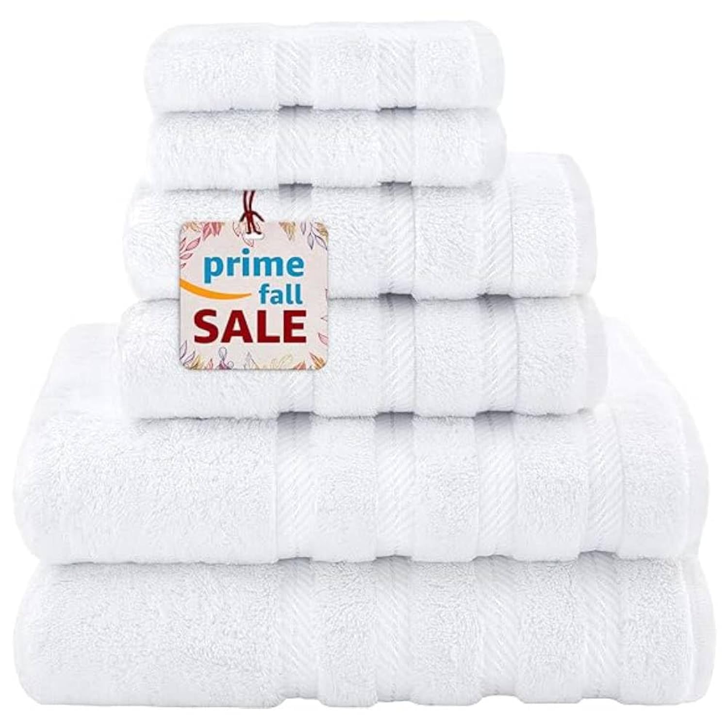 Bath Towel Set Premium Quality [Pack of 6] 100% Combed Cotton 600 GSM, Super Soft & Absorbent Fingertip Towels 2 Bath Towels, 2 Hand Towels, 2 Washcloths - [Worth $49.99] Bight White