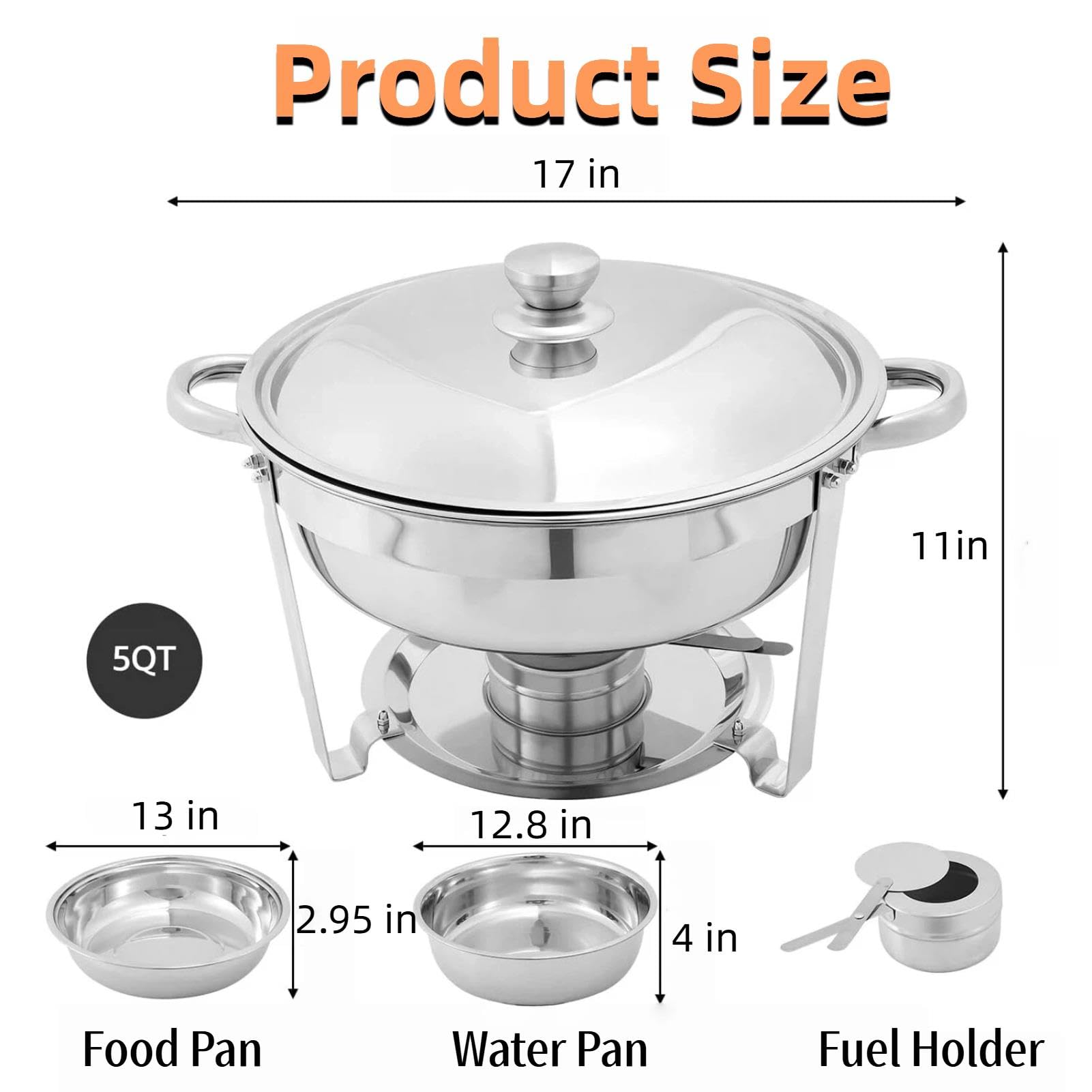 Juego de platos para bufé, calentador de alimentos redondo de 4,5 L con tapa, calentador de catering de acero inoxidable para fiestas, eventos, bodas, Navidad
