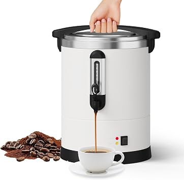 80 Cups Coffee Urn, 12 L/3.2 Gal Commercial Large Capacity Stainless Steel Hot Beverage Dispenser, Auto Temperature Control Faucet, Hot Water Urn for Buffet Catering Wedding Gathering, White