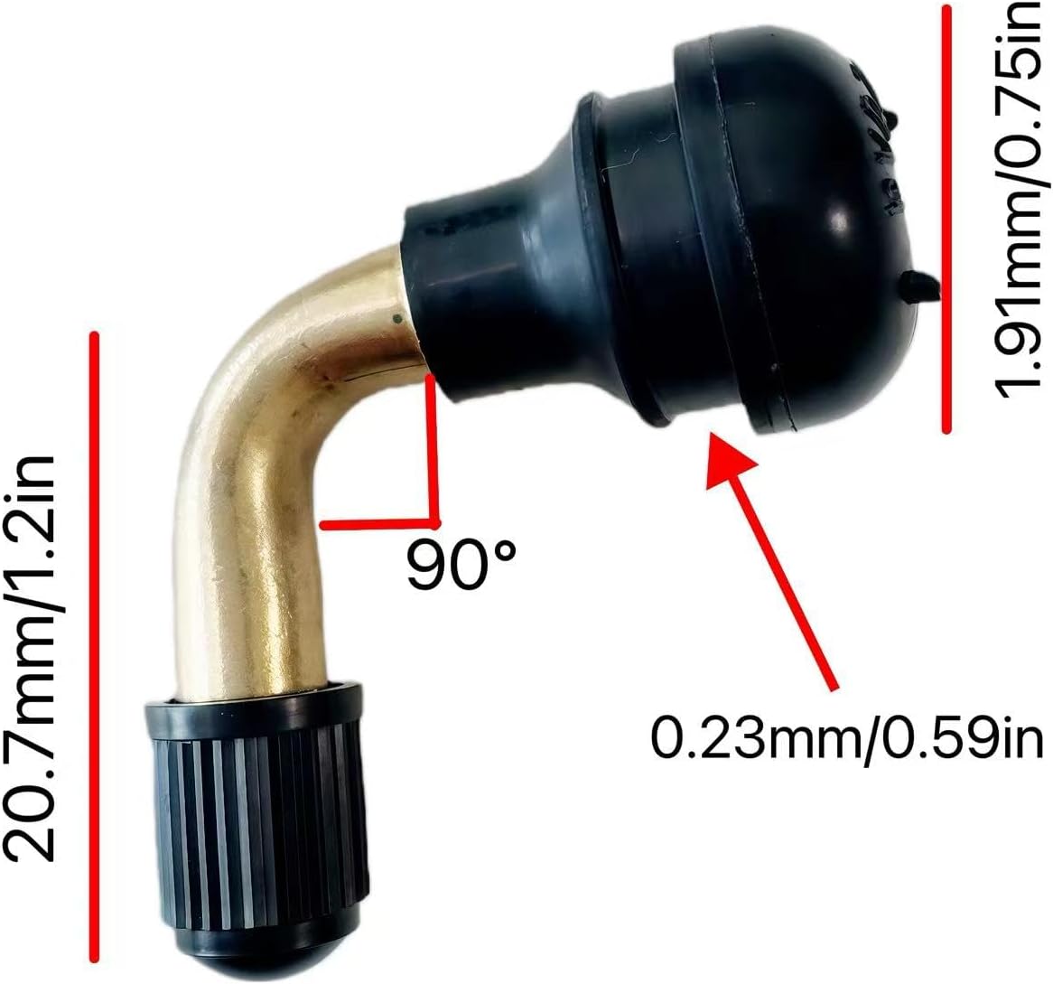 PVR70 90° Flex Tubeless Tire Valve (4-Pack) - Brass snap-in valves with Rubber Base and Free Valve core Wrench - Suitable for Motorcycles, Scooters, ATVs, go-Karts (10.3mm/0.453 inch Rim bore)
