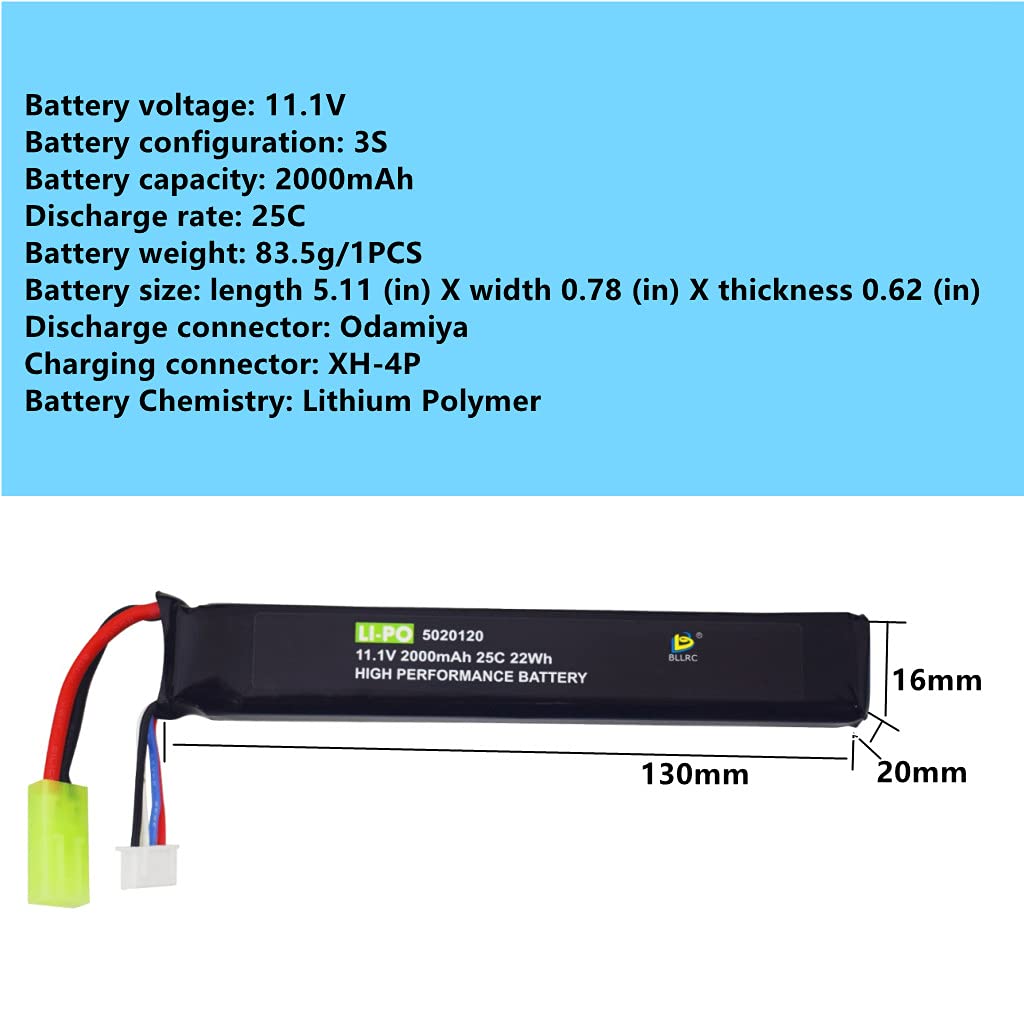 2PCS 3S 11.1V 2000mAh 25C Battery & Mini Odamiya Connecteur pour M4 Crane Stock M110 SR25 AK47 MP5K MP5 Scar M249 M240B M60 G36 M14 RPK PKM L85 AUG G3 Mise à Niveau AEG Jouet Pistolet Airsoft