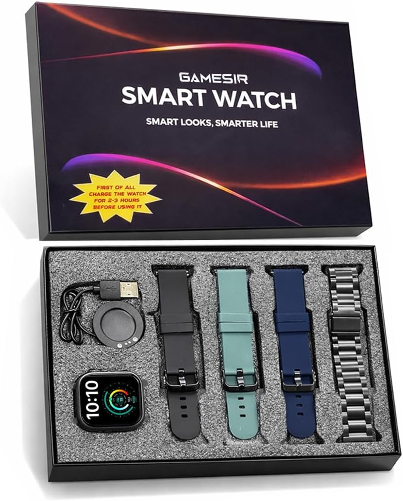 GameSir H9 Black Dial Smartwatch Combo, 4 Straps, 2.01'' HD Display, Bluetooth Calling, IP67, Crown Control, Fitness Tracker with Heart Rate & SPO₂, 100+ Sports Modes for Men & Women (Black Dial)