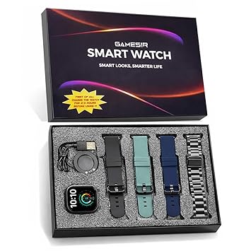 GameSir H9 Black Dial Smartwatch Combo, 4 Straps, 2.01'' HD Display, Bluetooth Calling, IP67, Crown Control, Fitness Tracker with Heart Rate & SPO₂, 100+ Sports Modes for Men & Women (Black Dial)