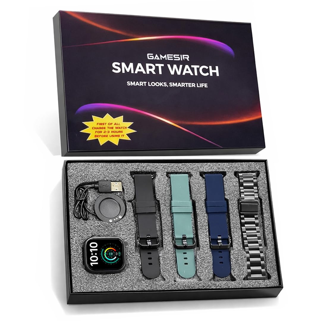 GameSir H9 Black Dial Smartwatch Combo, 4 Straps, 2.01'' HD Display, Bluetooth Calling, IP67, Crown Control, Fitness Tracker with Heart Rate & SPO₂, 100+ Sports Modes for Men & Women (Black Dial)-image-24
