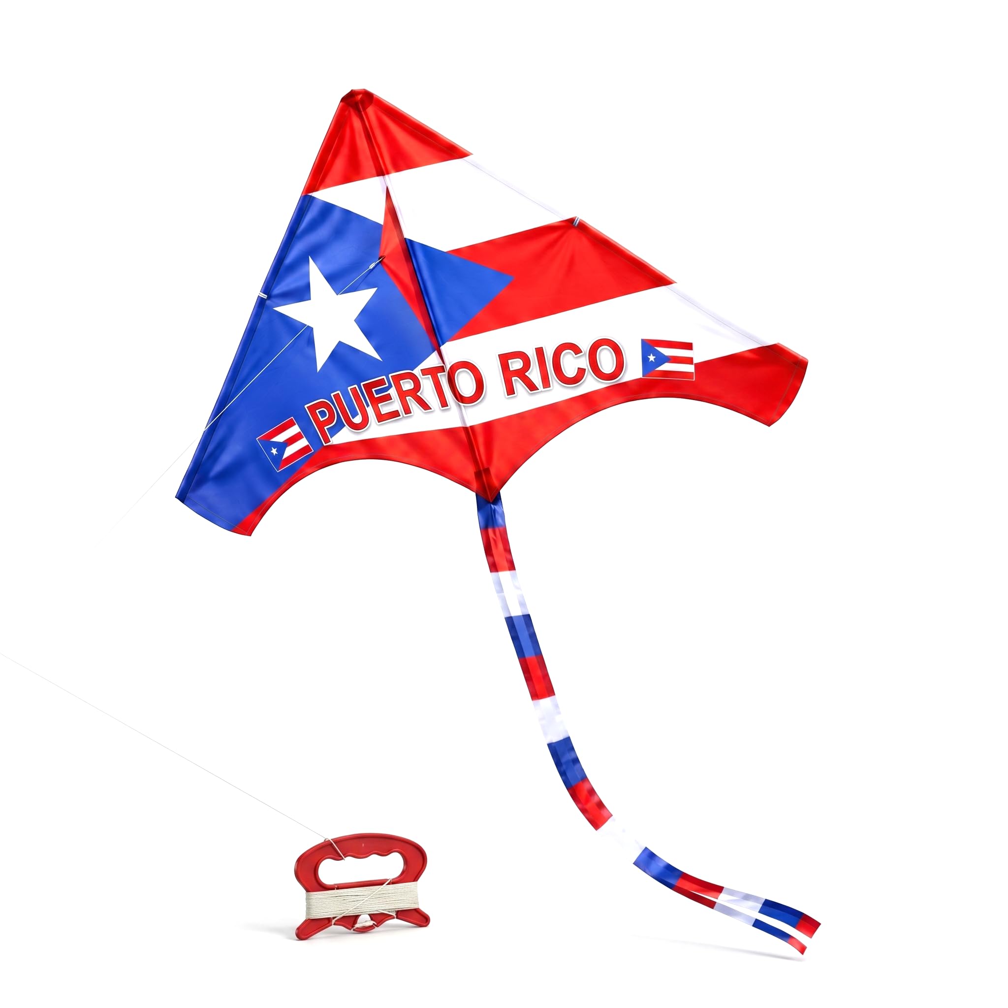 Cerf-volant drapeau de Porto Rico – Boricua rouge blanc bleu Delta cerf-volant avec longue queue | Design drapeau volant extérieur pour adultes | Fierté portoricaine plage et parc Boricua