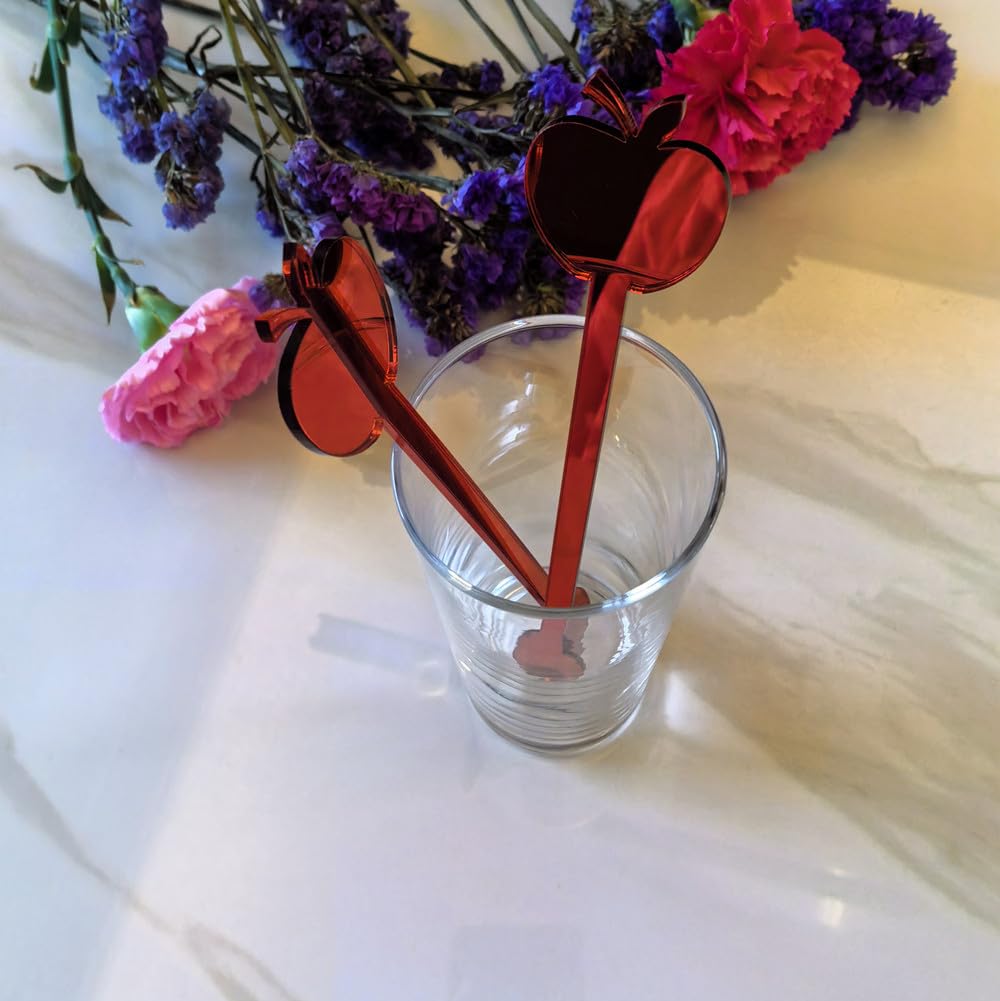 Set of 10 Shana Tova Honey Dipper,Apple Shaped Acrylic Rosh Hashanah Honey Dipper for Festival&Party Table Decoration (Red)