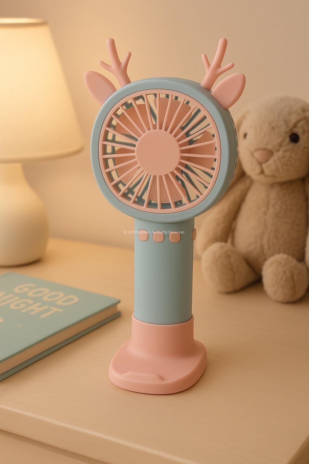 Busstier Geyik Boynuzlu Mini El Fanı, 20 cm Taşınabilir Şarjlı Masaüstü Fan, Tek Kademeli Hız, Kompakt Fan Tasarımı, 7 cm Çaplı Vantilatör, USB Şarjlı, Çocuklar İçin Uygun