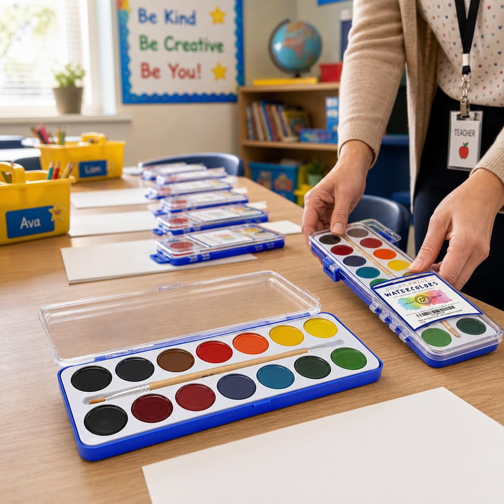 Aquarellfarben-Set mit Holzpinseln, 12 waschbare Farben mit 25 % mehr Farbe, 36 Stück