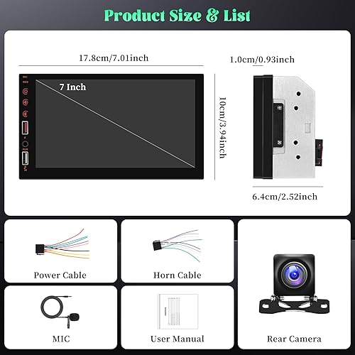 Miniatura 5 de Estable Estéreo de coche de doble DIN con Apple CarPlay inalámbrico y Android Auto, receptor de audio de coche con pantalla táctil de 7 pulgadas con