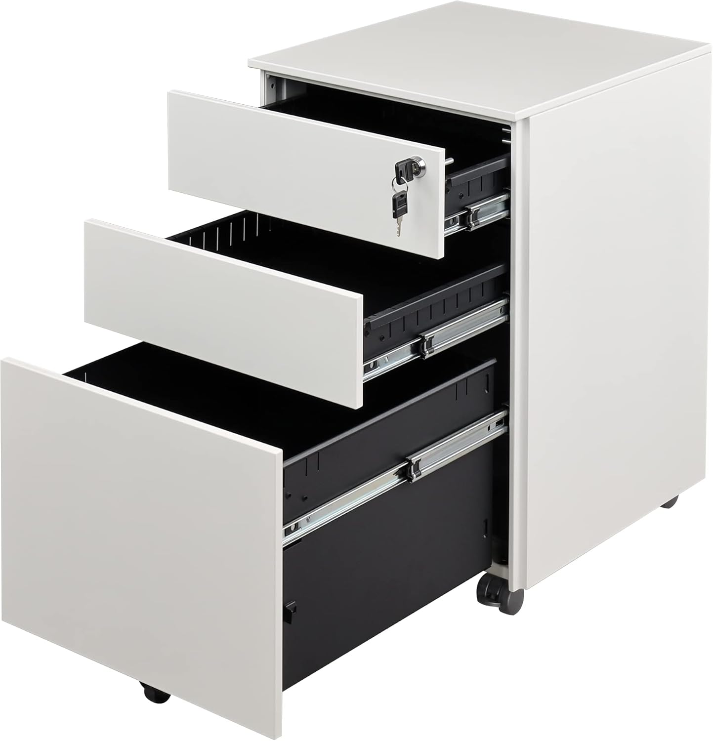 DEVAISE Locking File Cabinet, 3 Drawer Rolling Pedestal Under Desk Office, Fully Assembled Except Casters, White : Office Products