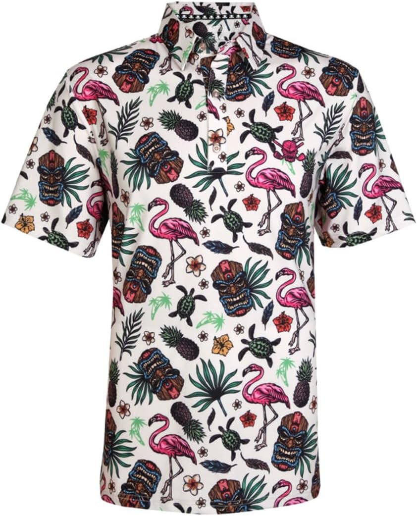 Aloha Cool-Stretch Men's Hawaiian Golf Shirt (Tiki)