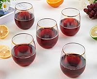 Vista 7 de FOCUSLINE 32 Pack 12 OZ Plastic Wine Glasses, Stemless Disposable Wine Cups, Gold Rim Unbreakable Wine Glasses, Reusable Shatterproof Recyclable and