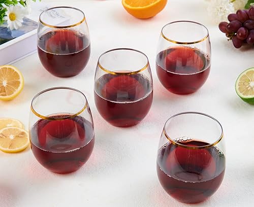 Miniatura 8 de FOCUSLINE Paquete de 32 copas de vino de plástico de 12 onzas  Copas de vino desechables sin tallo, de plástico con borde dorado, copas de vino