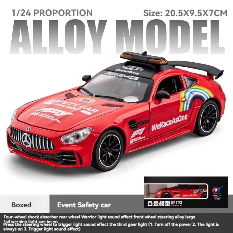 Image of BlackZone 1:24 Scale F1 Track Safety Car Compatible for Marcedes- GTR Diecast Model, Pull Back Toy Car with Light and Sound, Alloy Collectible for Kids and Adults (1:24 F1 Marcedes-RED)