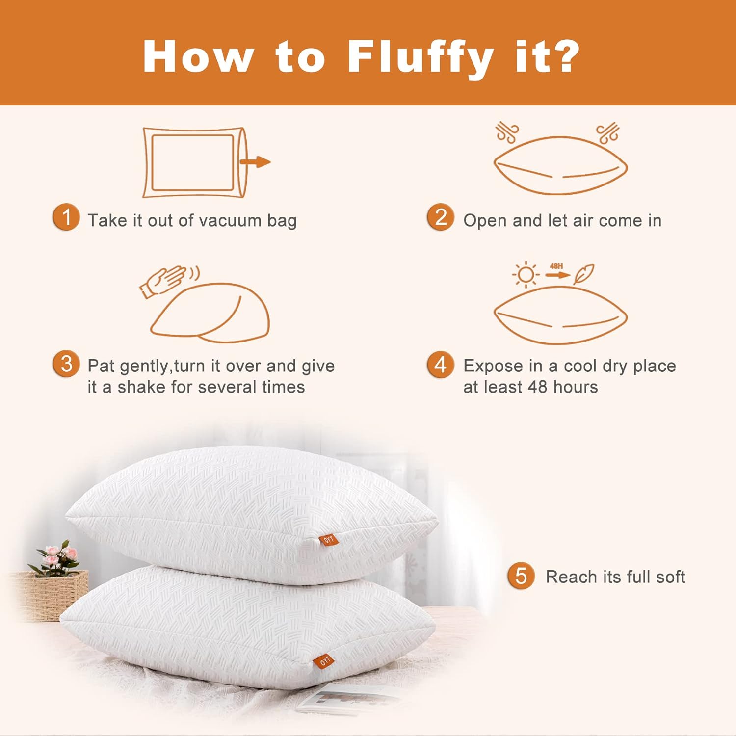 OYT Memory Foam Cooling Bed Pillows for Sleeping - 2 Pack Adjustable Queen Size Gel Shredded Pillows for Sleeping Set of 2 with Side Back Sleepers Washable Removable Cover New White Queen (Pack of 2)