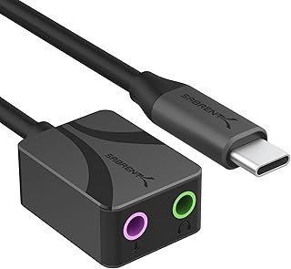 SABRENT USB Type C Audio Adapter with 24bit/96KHz High Resolution Sound, Dual 3.5mm Connectors for Microphone and Stereo, …