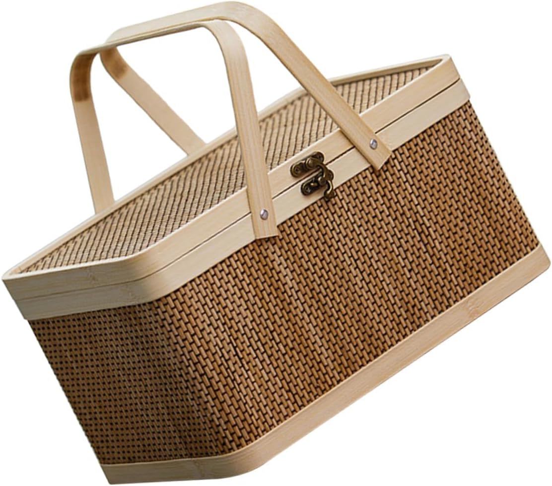 Designed Woven Natural Wood Picnic Basket with Table Lacquer Insulated Bag for Food Oval Wicker Picnic Set