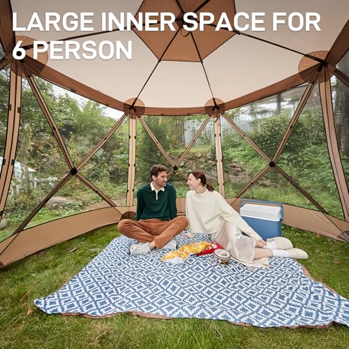 EVER ADVANCED Pop up Screen House Tent for Camping 11.5 x 9.8 ft, Instant Screened Gazebo Canopy with Netting, Portable Shelter Enclosure for Outdoor, Backyard, Khaki