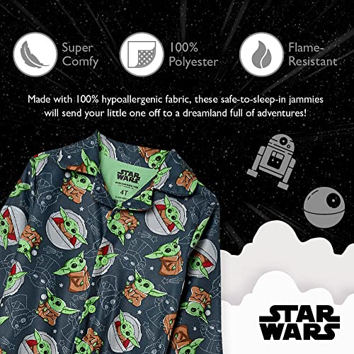 STAR WARS Boys' 2-Piece Button Front Pajama Set, Soft & Cute for Kids3