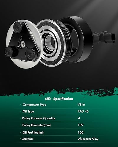 Miniatura 864 de SCITOO Compresor de CA para Acura TSX 2.4L 2004 2005 2006 2007 2008, CO 10849T Compresor de aire acondicionado con embrague 38810RBBA01 10360661