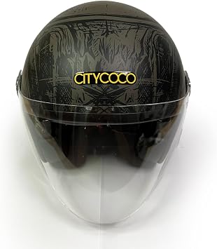Citycoco Motosiklet Yarım Kask , Grafiti desenli, Çift Vizörlü, Vintage Stil, Terletme Yapmaz Pedler -XL Beden