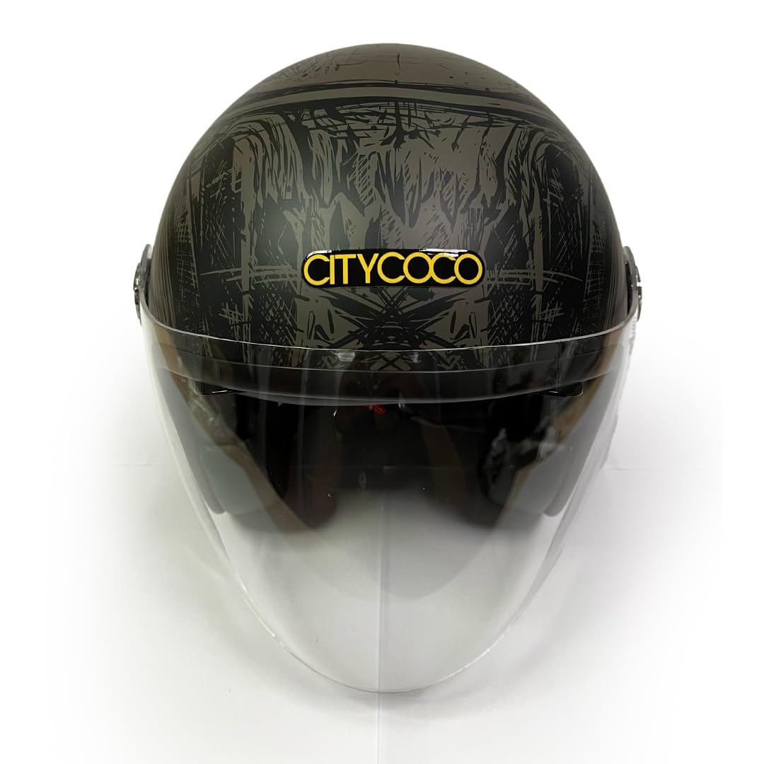 coco⭐️ Citycoco Motosiklet Yarım Kask , Grafiti desenli, Çift Vizörlü