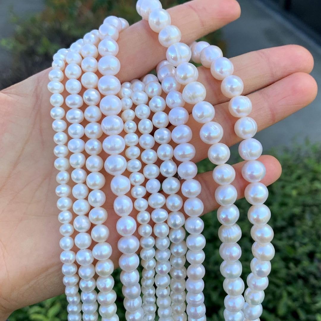 Adabele 14 Inch Real Natural AAA Grade Round White Cultured Freshwater Pearl Loose Beads 7-8mm for Jewelry Making FPA-78 - Image 3