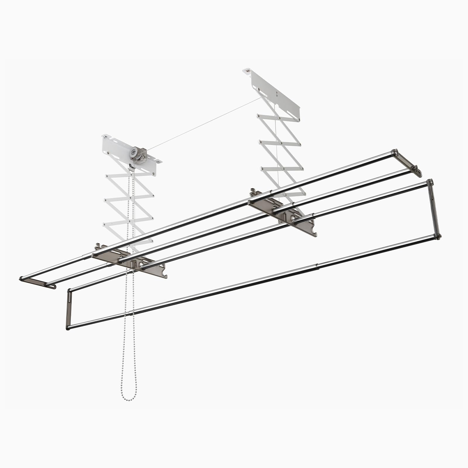 wellex Deckentrockner 4 x 180 cm Edelstahlrohre mit Halterungen Teleskopischer Wäschetrockner mit Halbautomatisches kugelkettenantriebssystem Tragkraft bis 20 kg Silber