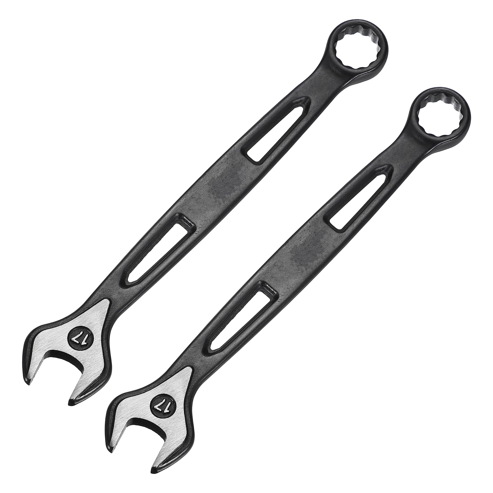 sourcing map 2pcs Combination Wrench 17mm Metric Extra Long 12-Point Box and Open End Carbon Steel Double Ended Industrial Grade Spanner for Automotive Furniture Machinery DIY Repair, Black