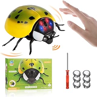Hayagive Electric Ladybug Toy Intelligent Induction Obstacle Avoidance Insect Toy Crawling Ladybug Toy Toddler Interactive Toy with LED Lights for Pets