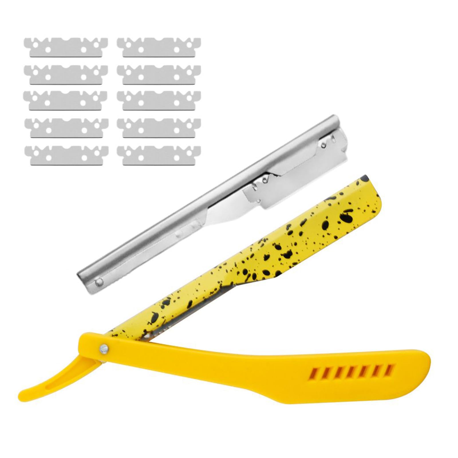 Slide Out Razor for Men, Professional Classic Barber Straight Edge Razor with 10 Single Edge Blades, Manual Shaver Salon Quality Razor for Close Shaving (Yellow)